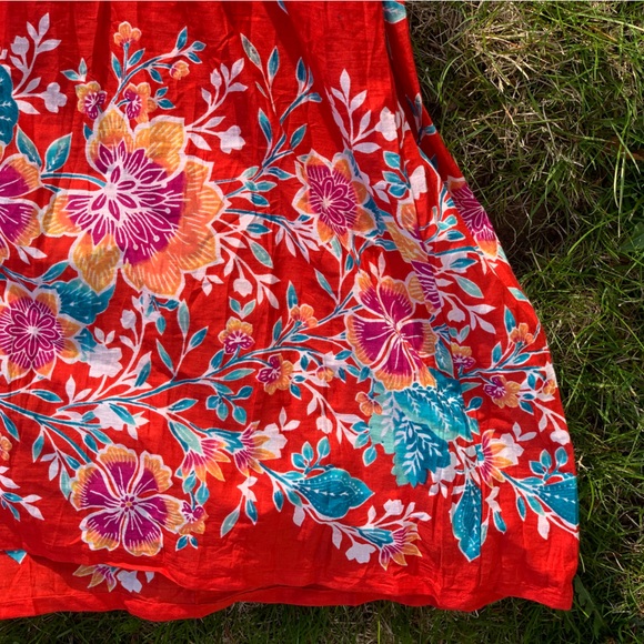 Vibrantly Colored 100% Cotton, Floral Summer MIDI Dress - Picture 4 of 11